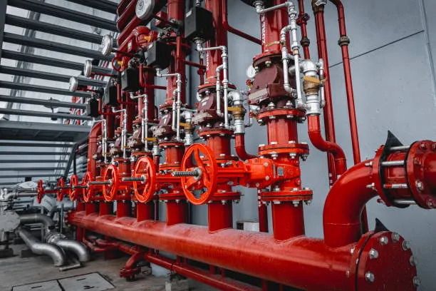 Fire fighting pipework, hydrant valves and fire alarm control system