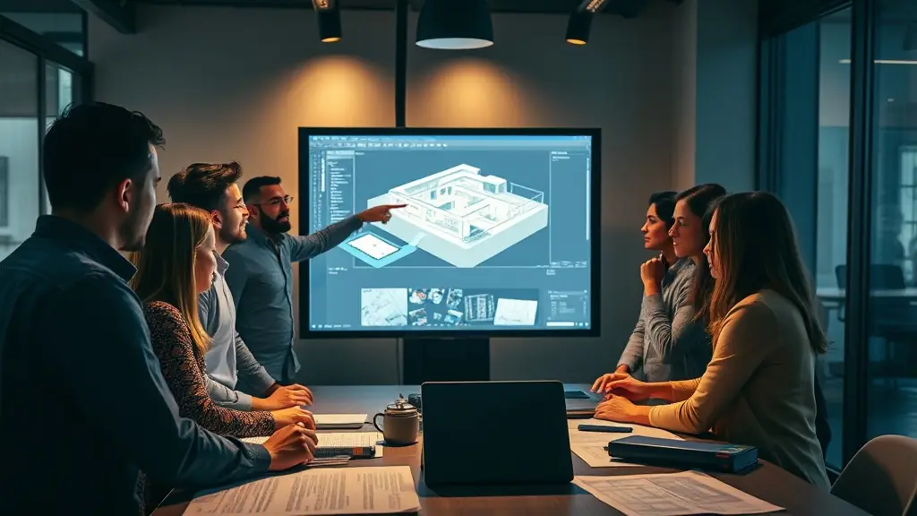 Engineering team reviewing a coordinated BIM model