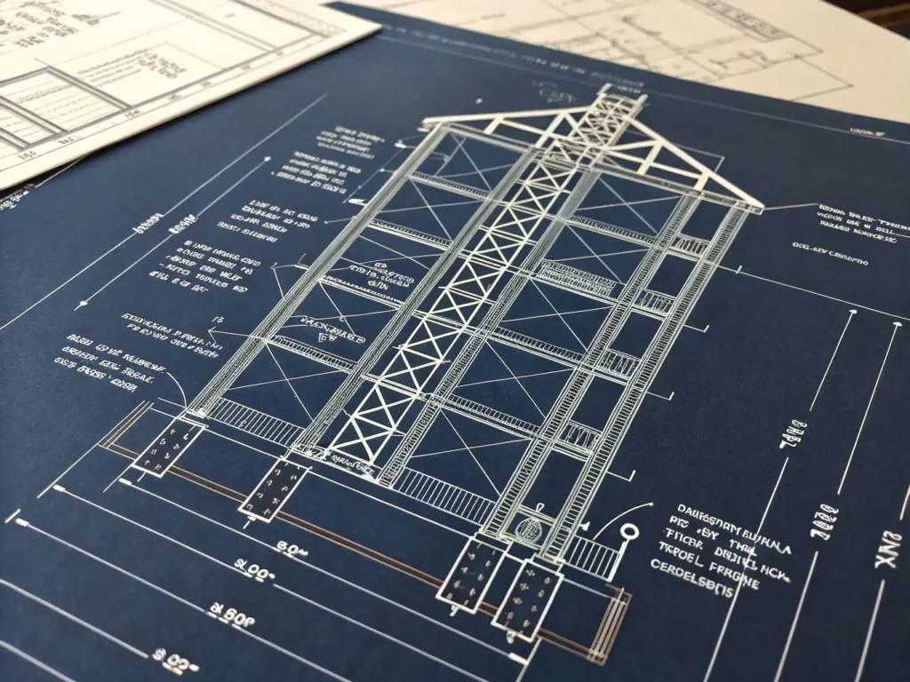 CAD drafted general arrangement drawing of a steel structure