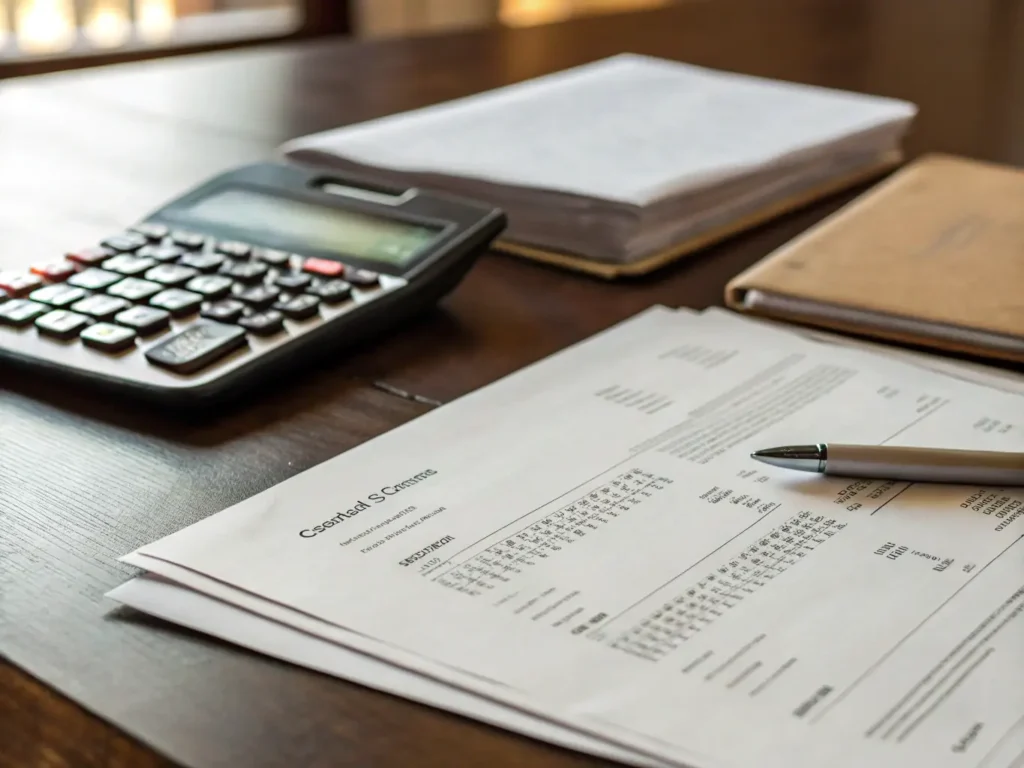 Bookkeeping ledger and accounts with a calculator